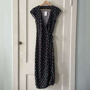 Black JCrew wrap dress with small floral pattern. New with tags.